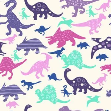 Cute abstract seamless pattern with dinosaurs. Stock Illustration