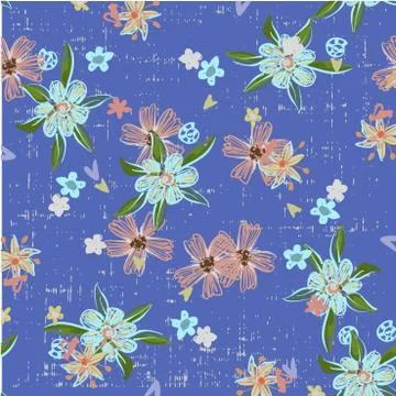 Cute abstract seamless pattern with small colorful flowers on the dark blue Stock Illustration
