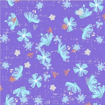 Cute abstract seamless pattern with small colorful flowers on the dark blue Stock Illustration
