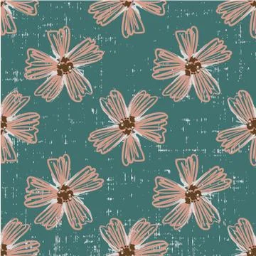 Cute abstract seamless pattern with small colorful flowers on the dark blue Stock Illustration