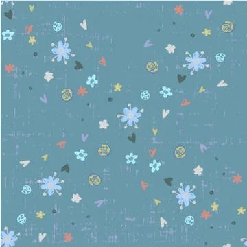 Cute abstract seamless pattern with small colorful flowers on the dark blue Stock Illustration