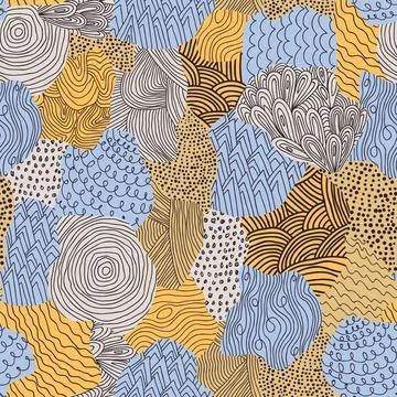 Cute abstract textured thin line doodle seamless pattern. Hand drawn sketch.. Stock Illustration