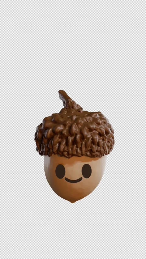 Cute Acorn 3D Icon on Transparent Background Stock Footage 340537499