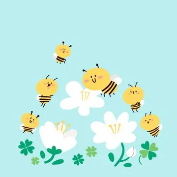 Cute Adorable Bees Pollination Concept Doodle Illustration Illustrazione stock
