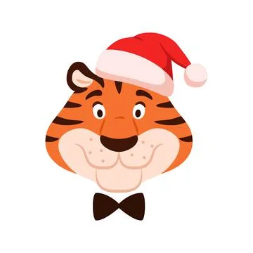 Cute adorable flat tiger head isolated on white Stock Illustration
