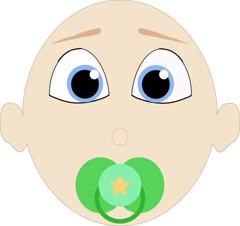 Cute adorable newborn baby cartoon character with big eyes and a pacifier Stock Illustration