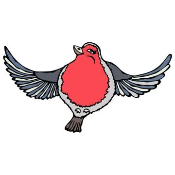 Cute Adorable Red Robin Bird. Isolated On a White Background Doodle Cartoon Hand Stock Illustration