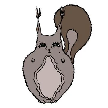 Cute Adorable Squirrel. Isolated On a White Background Doodle Cartoon Hand Drawn Stock Illustration