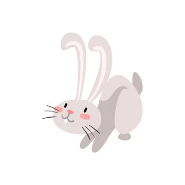 Cute Adorable White Easter Bunny, Funny Rabbit Cartoon Character Vector 库存插图