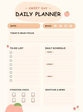 Cute aesthetic daily planner schedule template with timeline Stock Illustration