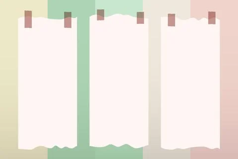 Cute aesthetic three blank torn portrait paper note frame with tape Stock Illustration