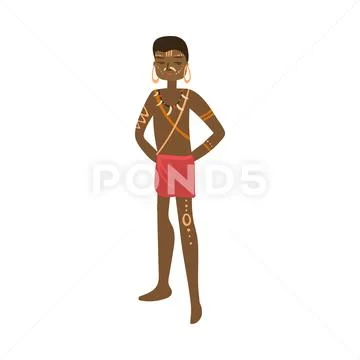 Cute african aboriginal boy with red shorts with traditional jewelry Stock Illustration