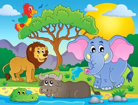 Cute african animals theme image - illustration. イラスト素材
