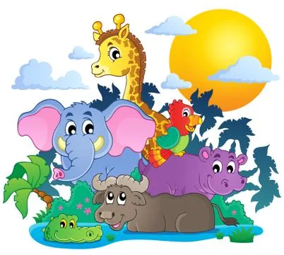 Cute african animals theme image - illustration. Stock Illustration