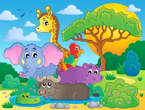 Cute african animals theme image - illustration. Stock Illustration