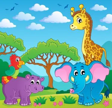 Cute african animals theme image - illustration. Illustrazione stock