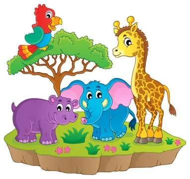 Cute african animals theme image - illustration. Illustrazione stock