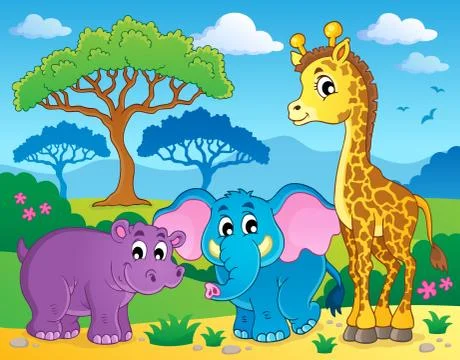 Cute african animals theme image - illustration. Illustrazione stock