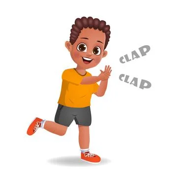 Cute african boy kid clapping vector Stock Illustration
