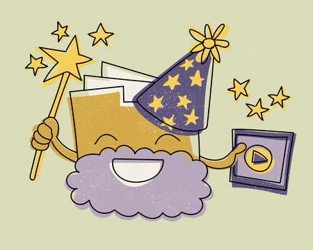 Cute AI assistant character with wizard hat Stock-Illustration