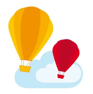 Cute air balloons over  clouds. vector illustration Stock Illustration