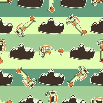 Cute airplane pattern. Doodle style. Old Biplanes seamless background with Stock Illustration