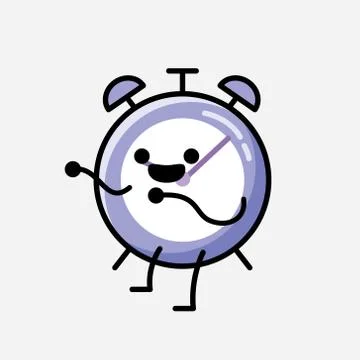 Cute Alarm Clock Mascot Vector Character in Flat Design Style 스톡 일러스트