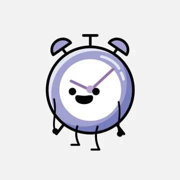 Cute Alarm Clock Mascot Vector Character in Flat Design Style Stock Illustration