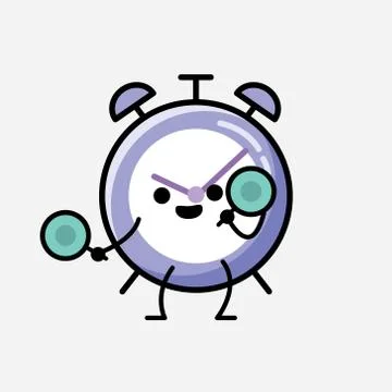 Cute Alarm Clock Mascot Vector Character in Flat Design Style 스톡 일러스트