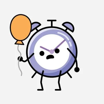 Cute Alarm Clock Mascot Vector Character in Flat Design Style Stock Illustration