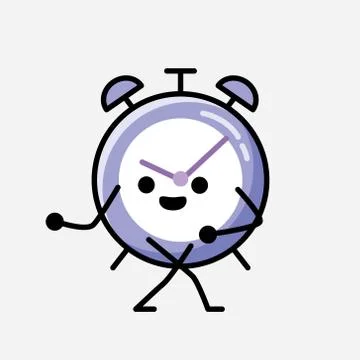 Cute Alarm Clock Mascot Vector Character in Flat Design Style Stock Illustration
