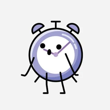 Cute Alarm Clock Mascot Vector Character in Flat Design Style Stock Illustration