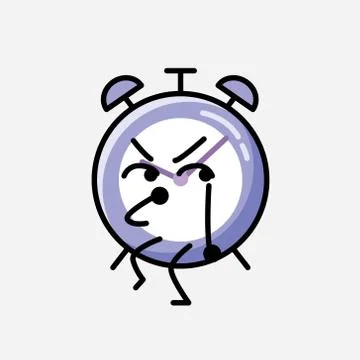 Cute Alarm Clock Mascot Vector Character in Flat Design Style Stock Illustration