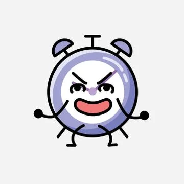 Cute Alarm Clock Mascot Vector Character in Flat Design Style 스톡 일러스트