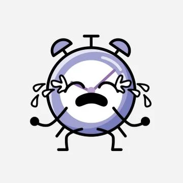 Cute Alarm Clock Mascot Vector Character in Flat Design Style Stock Illustration