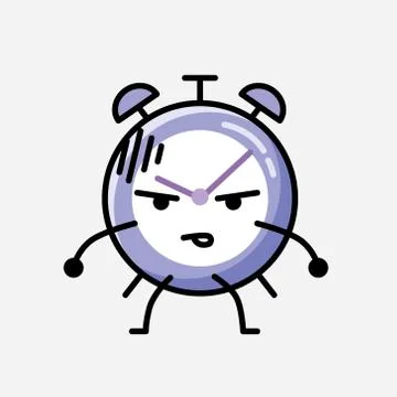 Cute Alarm Clock Mascot Vector Character in Flat Design Style 스톡 일러스트