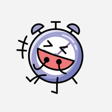 Cute Alarm Clock Mascot Vector Character in Flat Design Style Stock Illustration