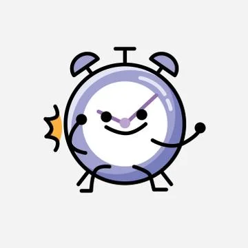 Cute Alarm Clock Mascot Vector Character in Flat Design Style 스톡 일러스트