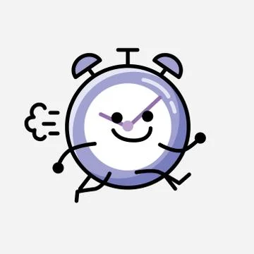 Cute Alarm Clock Mascot Vector Character in Flat Design Style Stock Illustration