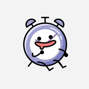 Cute Alarm Clock Mascot Vector Character in Flat Design Style 스톡 일러스트