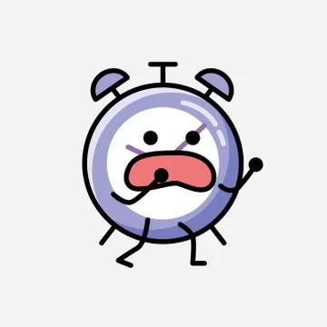Cute Alarm Clock Mascot Vector Character in Flat Design Style 스톡 일러스트