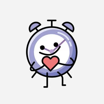Cute Alarm Clock Mascot Vector Character in Flat Design Style Stock Illustration
