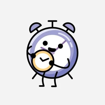 Cute Alarm Clock Mascot Vector Character in Flat Design Style 스톡 일러스트
