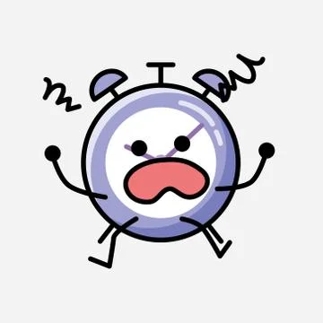 Cute Alarm Clock Mascot Vector Character in Flat Design Style イラスト素材