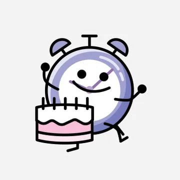 Cute Alarm Clock Mascot Vector Character in Flat Design Style Stock Illustration