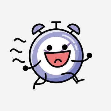 Cute Alarm Clock Mascot Vector Character in Flat Design Style Stock Illustration