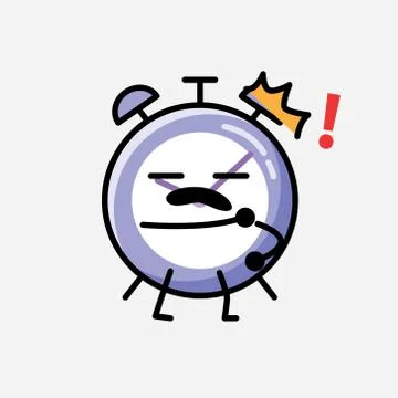 Cute Alarm Clock Mascot Vector Character in Flat Design Style Stock Illustration