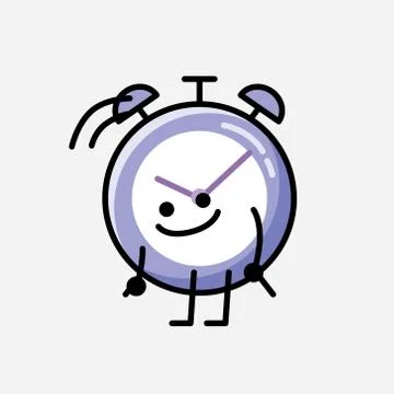 Cute Alarm Clock Mascot Vector Character in Flat Design Style Stock Illustration
