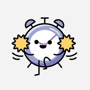 Cute Alarm Clock Mascot Vector Character in Flat Design Style イラスト素材
