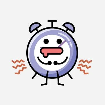 Cute Alarm Clock Mascot Vector Character in Flat Design Style Stock Illustration